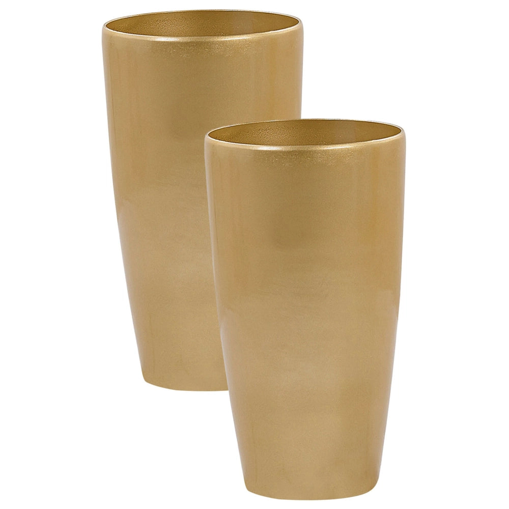 Set di 2 Vasi da fiori per piante da interno per esterni Miscela di pietre dorate Lucido rotondo alto 32 cm
