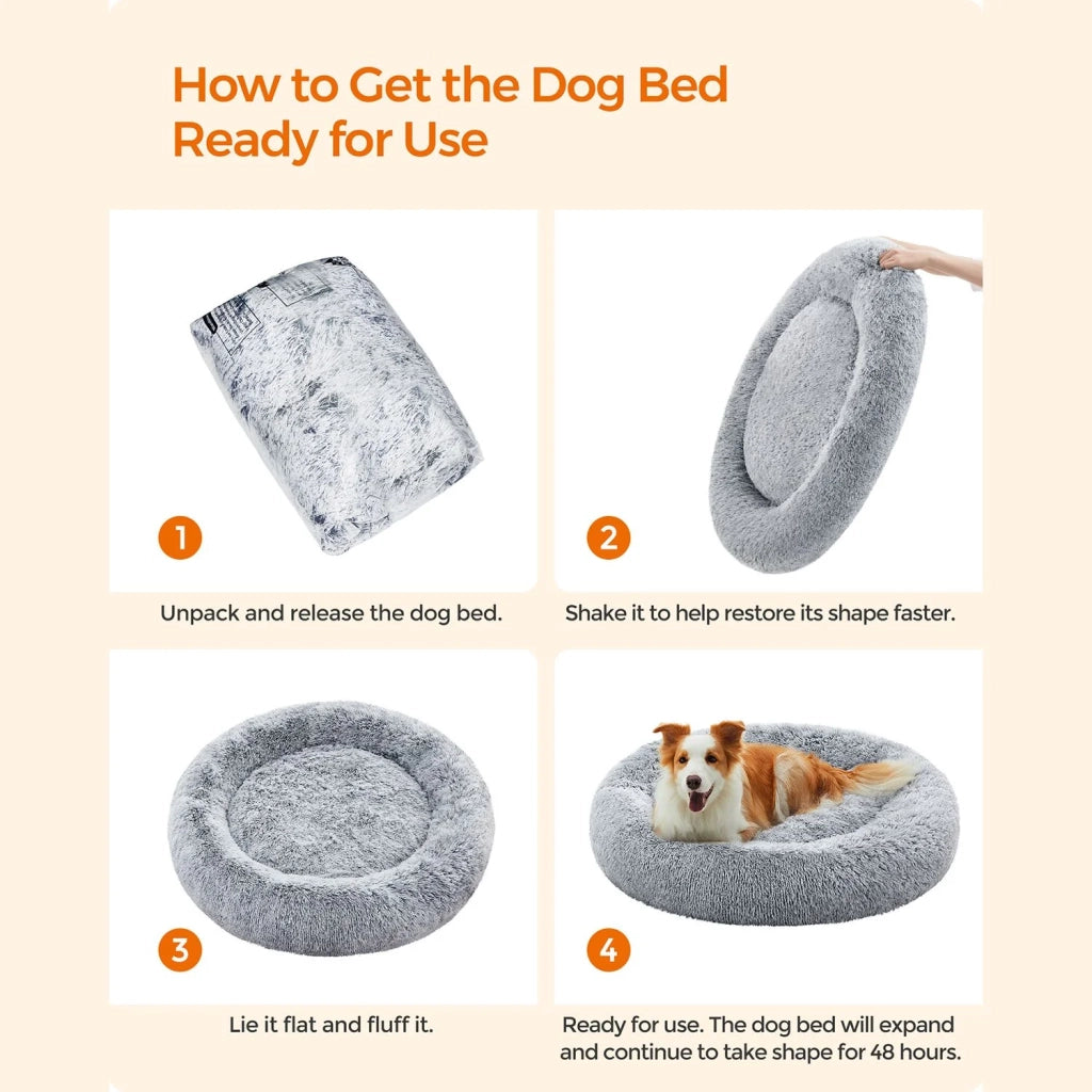 Cuccia rotonda per cani a forma di ciambella stile divano con cuscino centrale sfoderabile e lavabile morbido tessuto di peluche ø100 cm grigio chiaro 12_0006846