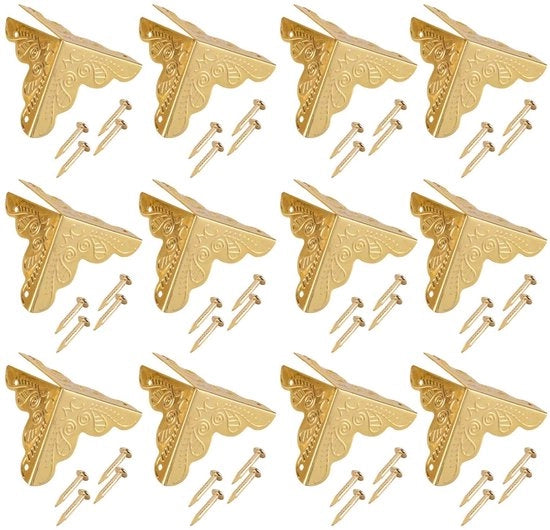 Protezione angolare Decorativa - 12 pezzi - Scatole in legno - Protezione da sbalzi di tavolo - Cassetta per gioielli - Qualità in acciaio - Protezione angolare