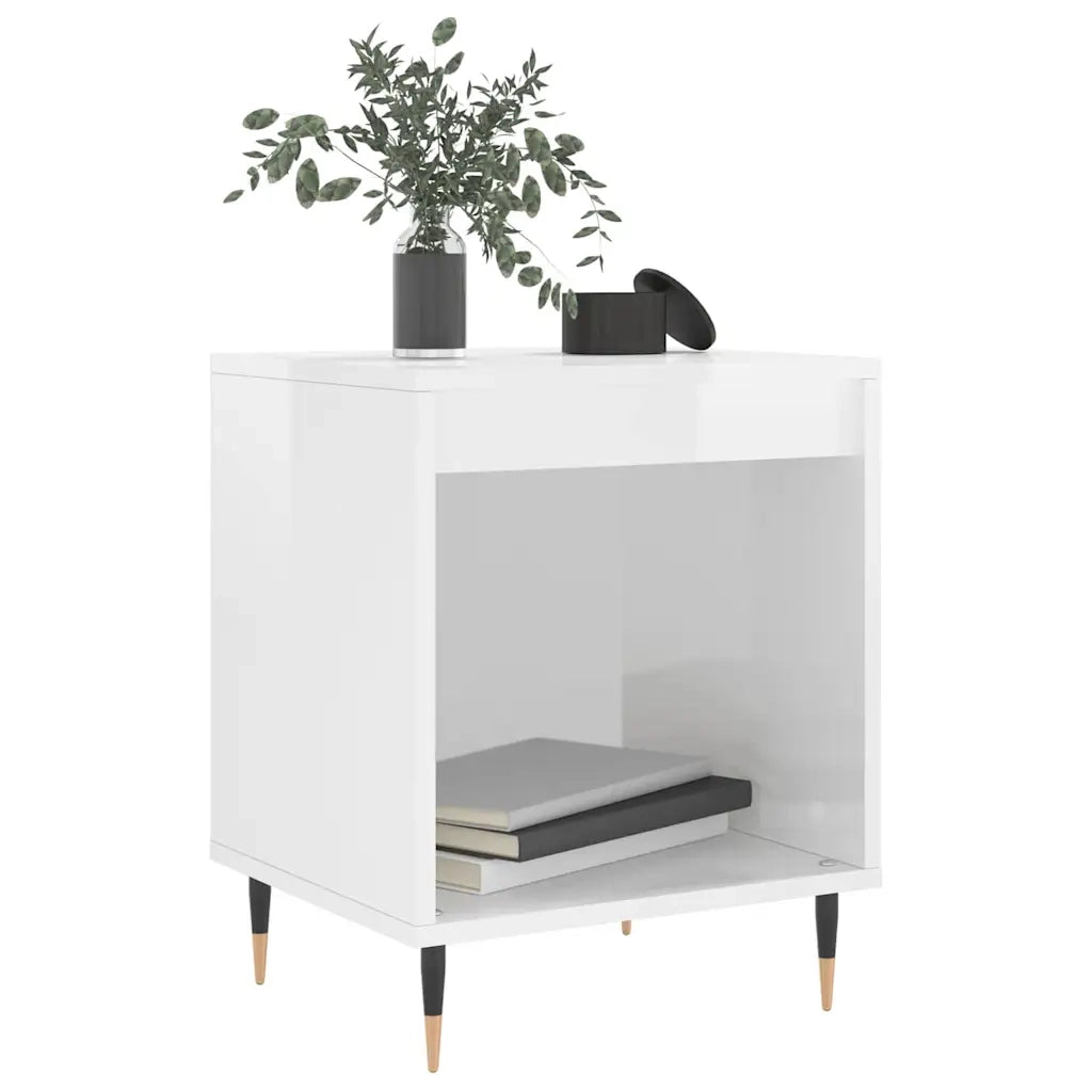 Comodini 2pz Bianco Lucido 40x35x50 cm in Legno Multistratocod mxl 126479