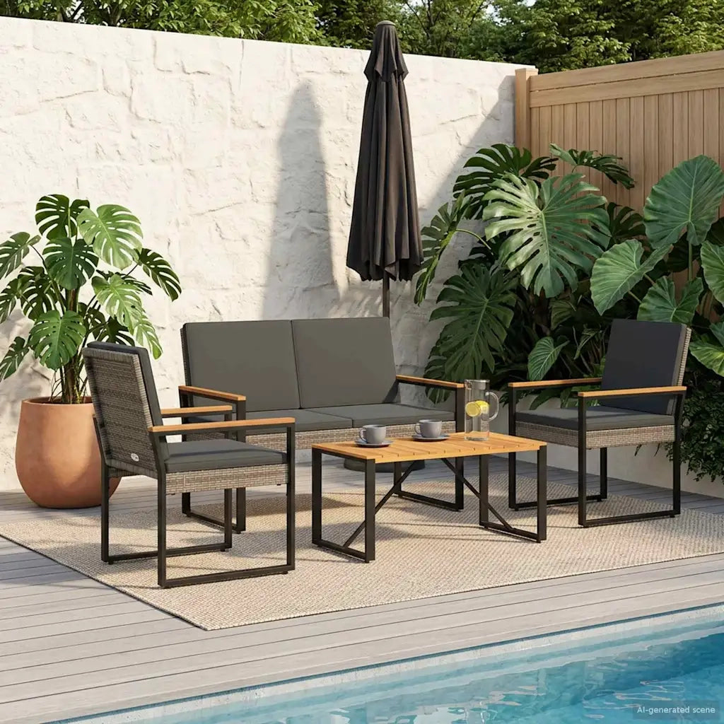 Set Mobili da Esterno 4 pcs Grigio e Grigio Scuro polyrattan