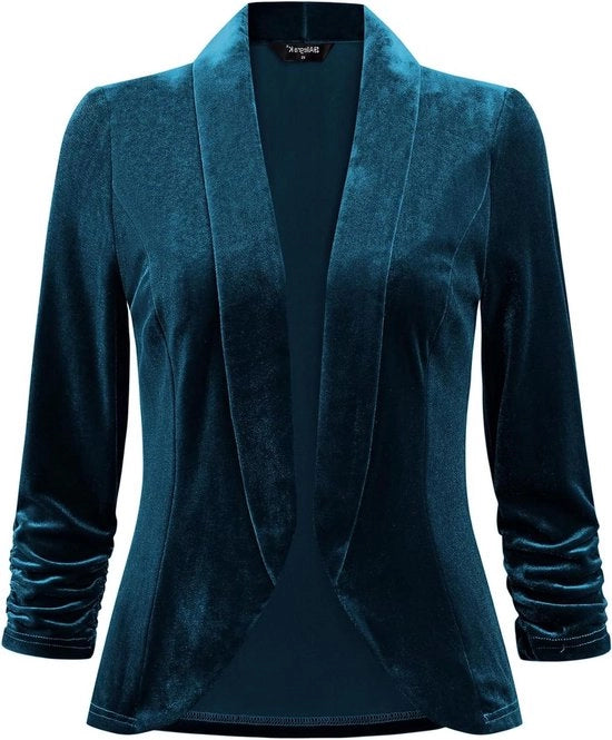 Blazer in velluto per donne con maniche lunghe, colletto reversibile e apertura anteriore, con stoffa allungata.