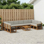 Set di divani da esterno 11 pz Naturale e Grigio Chiaro 3385592