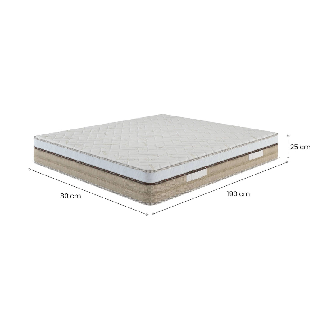 Palafea, Materasso Singolo Grado Rigidità 8/10 Made in Italy, 190x80x25h cm Bianco