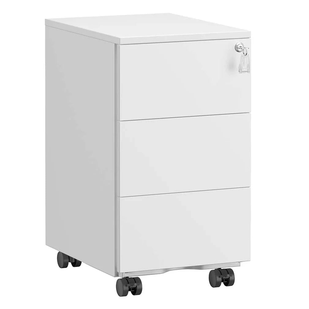 Cassettiera mobile per ufficio con serratura e 3 cassetti 39 x 45 x 55 cm contenitore preassemblato per documenti e cancelleria per ufficio o home office bianco 12_0004824