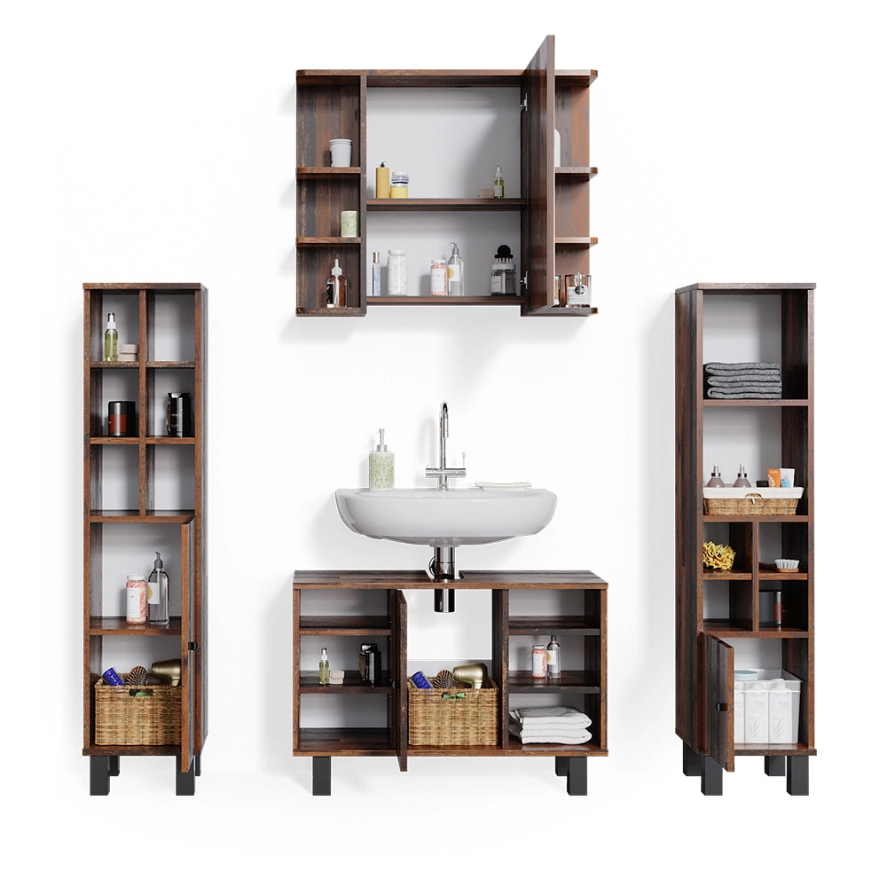 Vicco Set mobili bagno Rovere rustico 2 parti, mobile base 80 cm