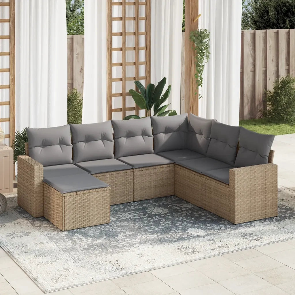 Set Divani da Giardino 7 pz con Cuscini Beige in Polyrattan 3251636
