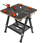 Tavolo da lavoro pieghevole per lavorazione del legno - Nero - 7 livelli di altezza - Sistema di fissaggio - 454 kg di carico massimo