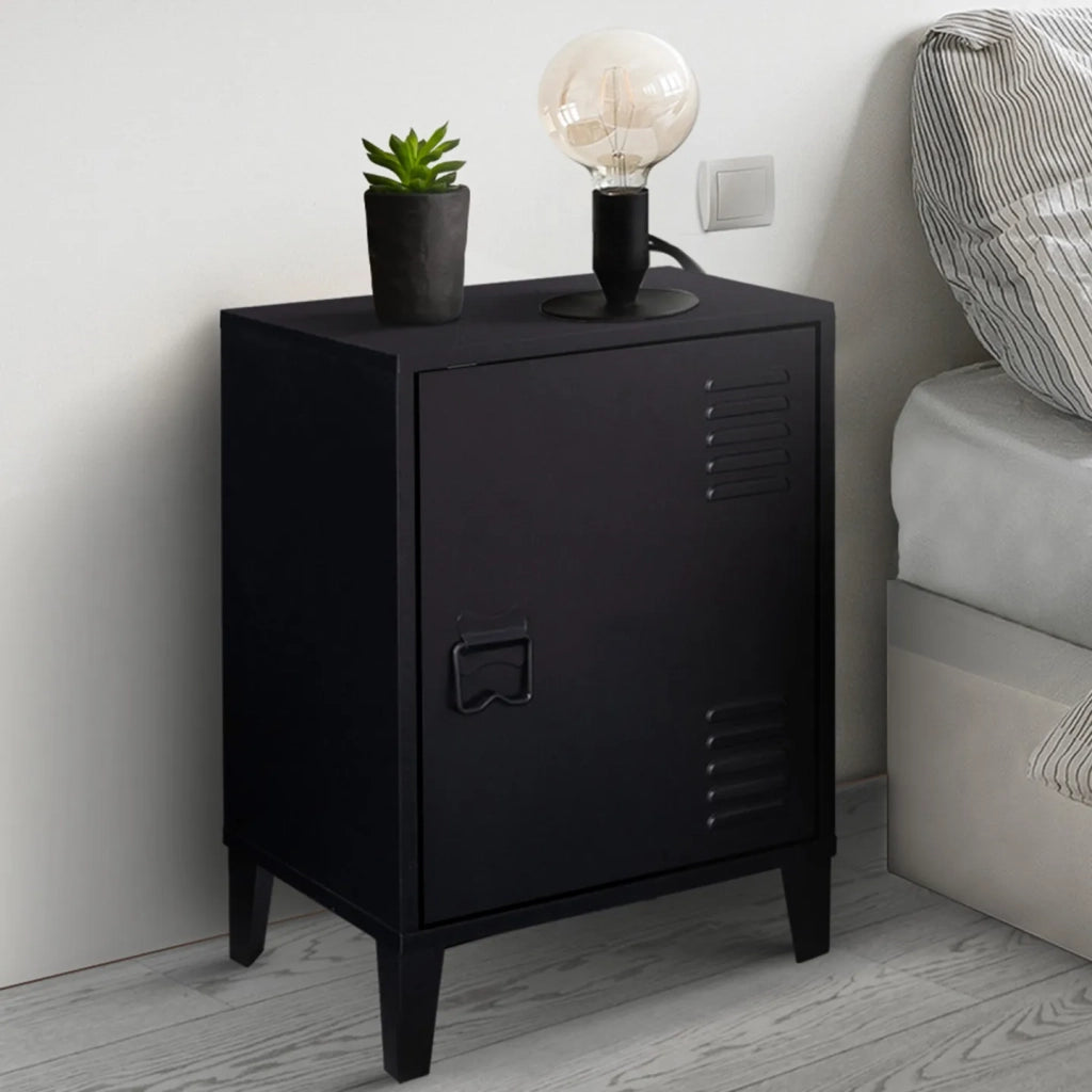 IDMarket - Comodini con 1 anta in metallo nero, design industriale ESTER