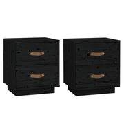 Set di 2 Comodini | Armadio da Notte | Mobiletto da notte Neri 40x34x45 cm in Legno Massello di Pino