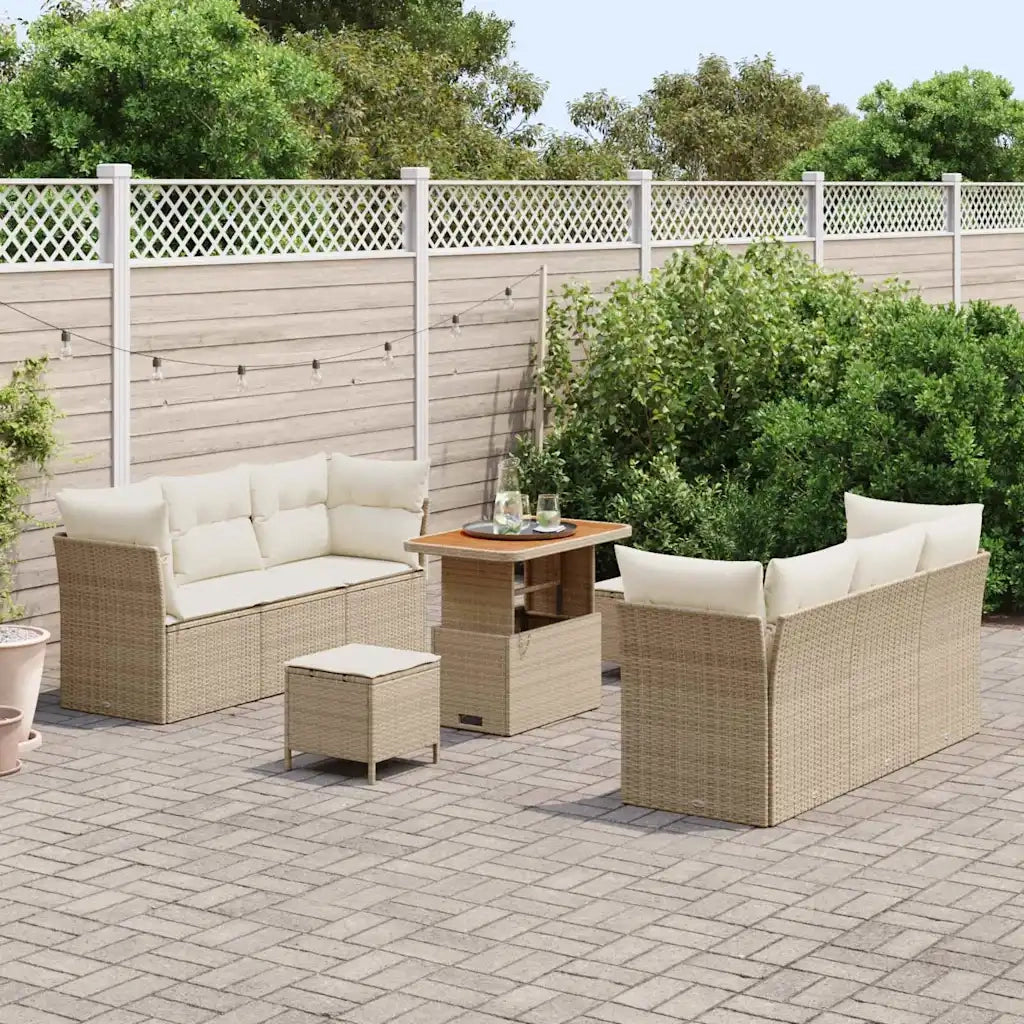 Set Divano da Giardino 9 pcs Beige e Crema polyrattan 3363391