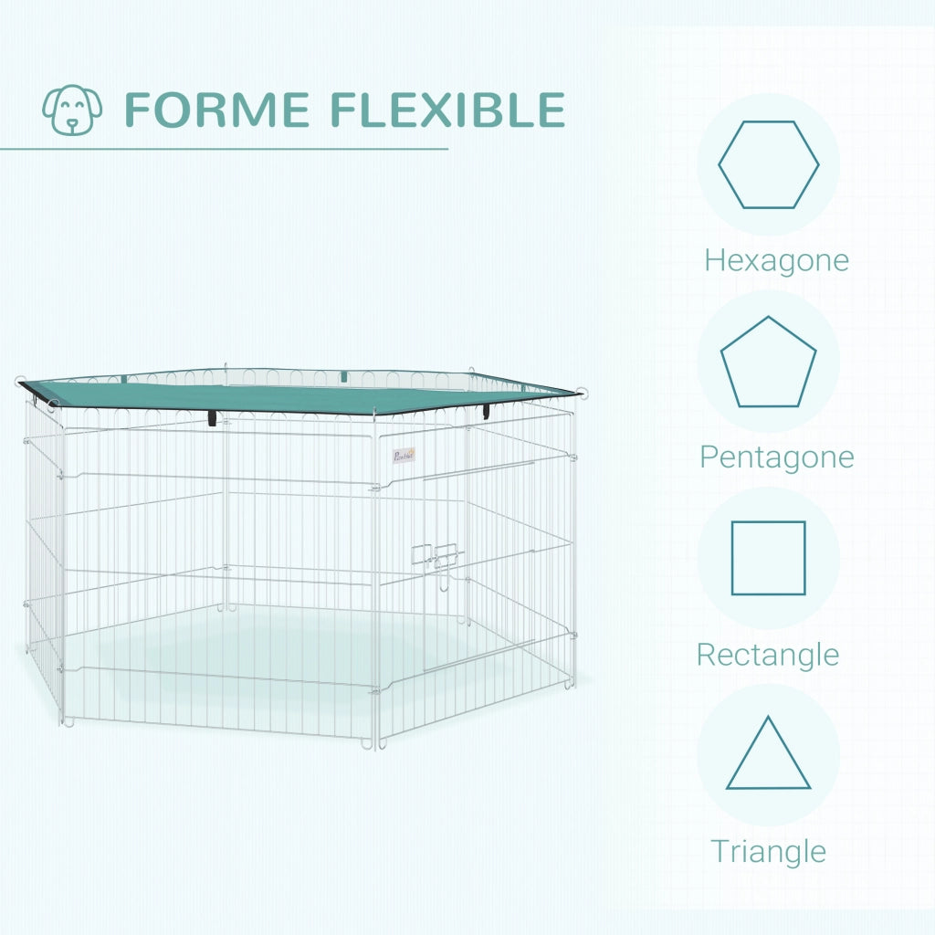 Recinto per Cane 6 Pannelli con Tetto Modulabile Pieghevole ¨C Zephmum ¨C Argento Verde 60H cm