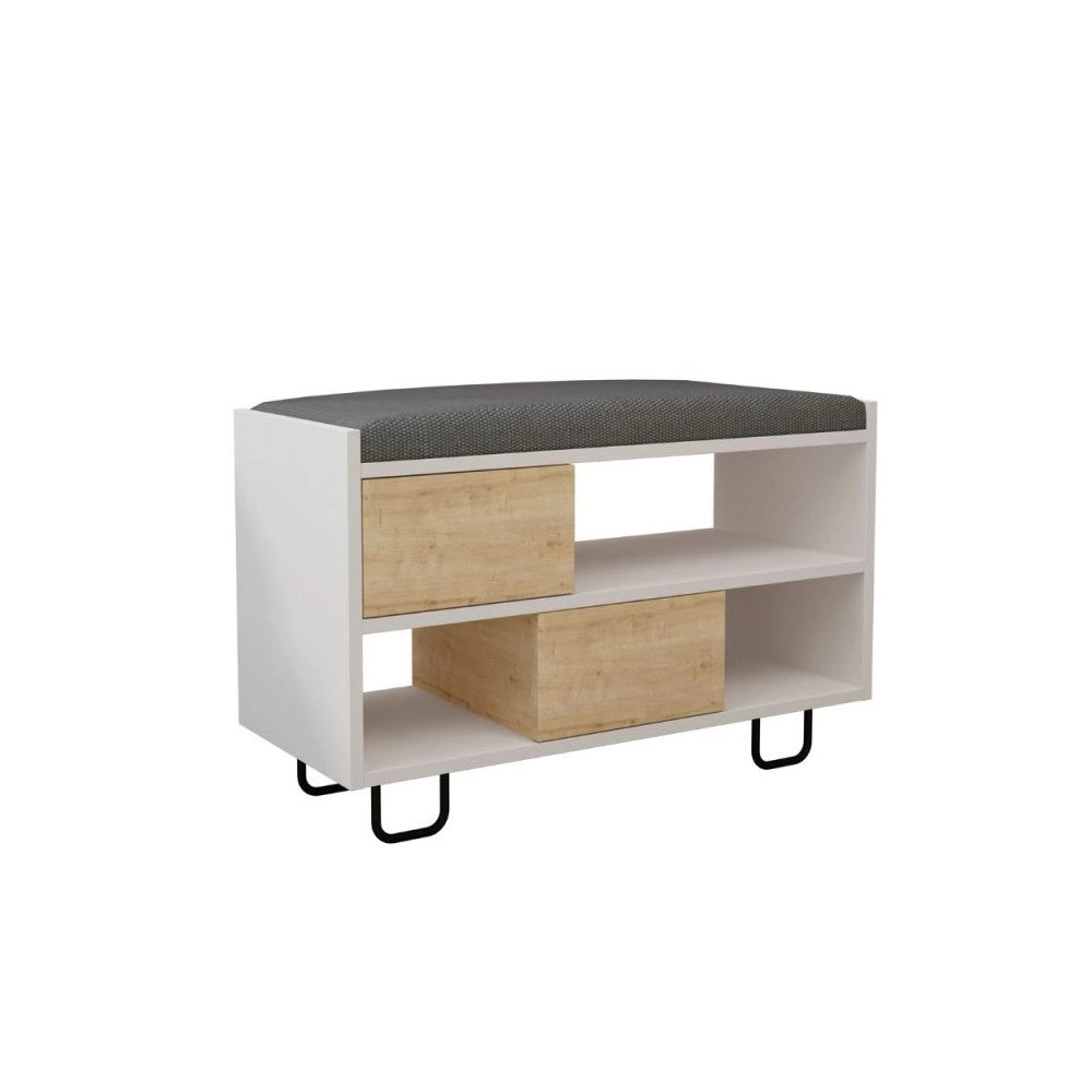 Panca scarpiera Troy con cuscino colore bianco e rovere