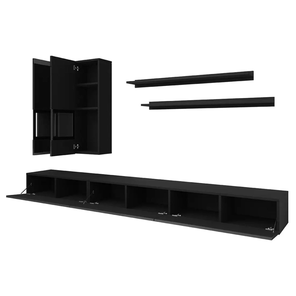 Set di mobili da soggiorno collezione RAMOS. Colore nero lucido. LED integrati.