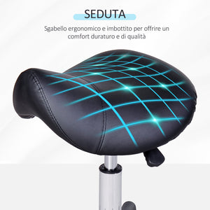 Sgabello Girevole a Sella per Parrucchieri con Ruote e Altezza Regolabile 35x38x43-55 cm in Similpelle Nero