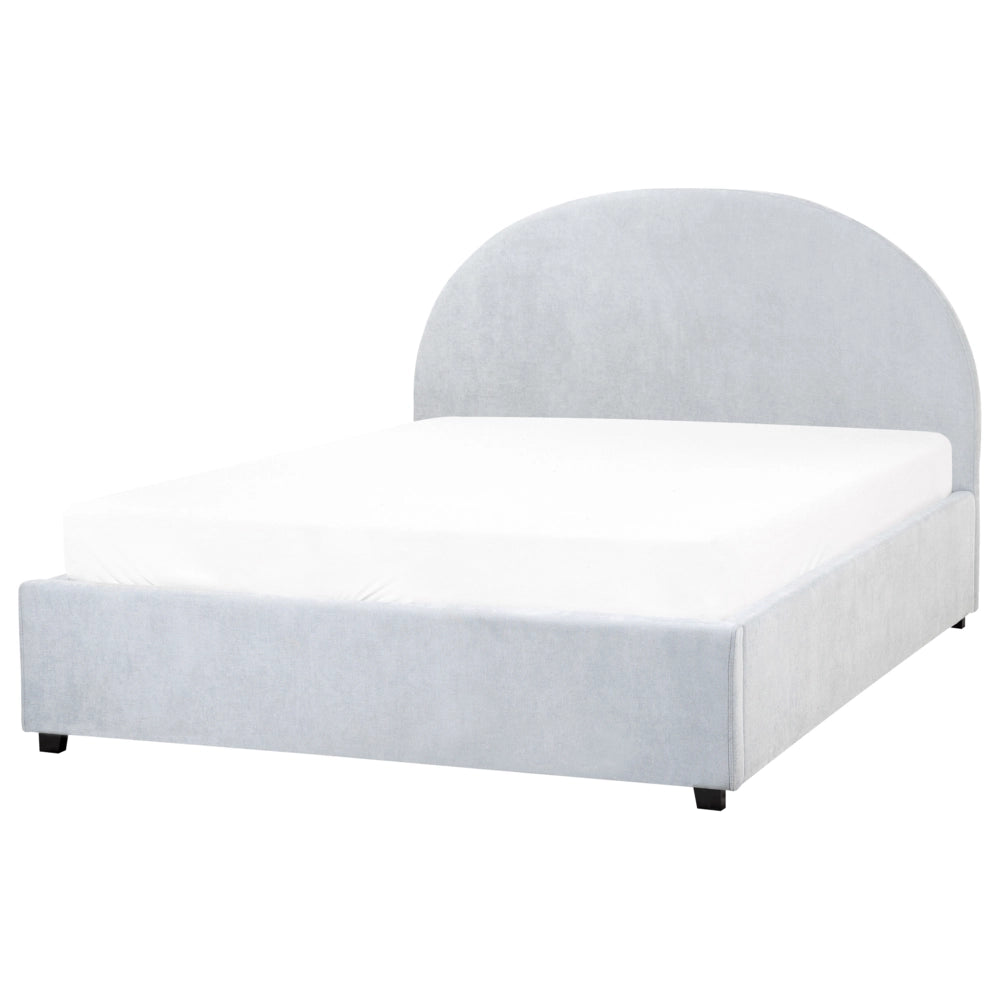 Letto contenitore matrimoniale in tessuto di ciniglia imbottito tessuto azzurro retrò minimalista 140 x 200