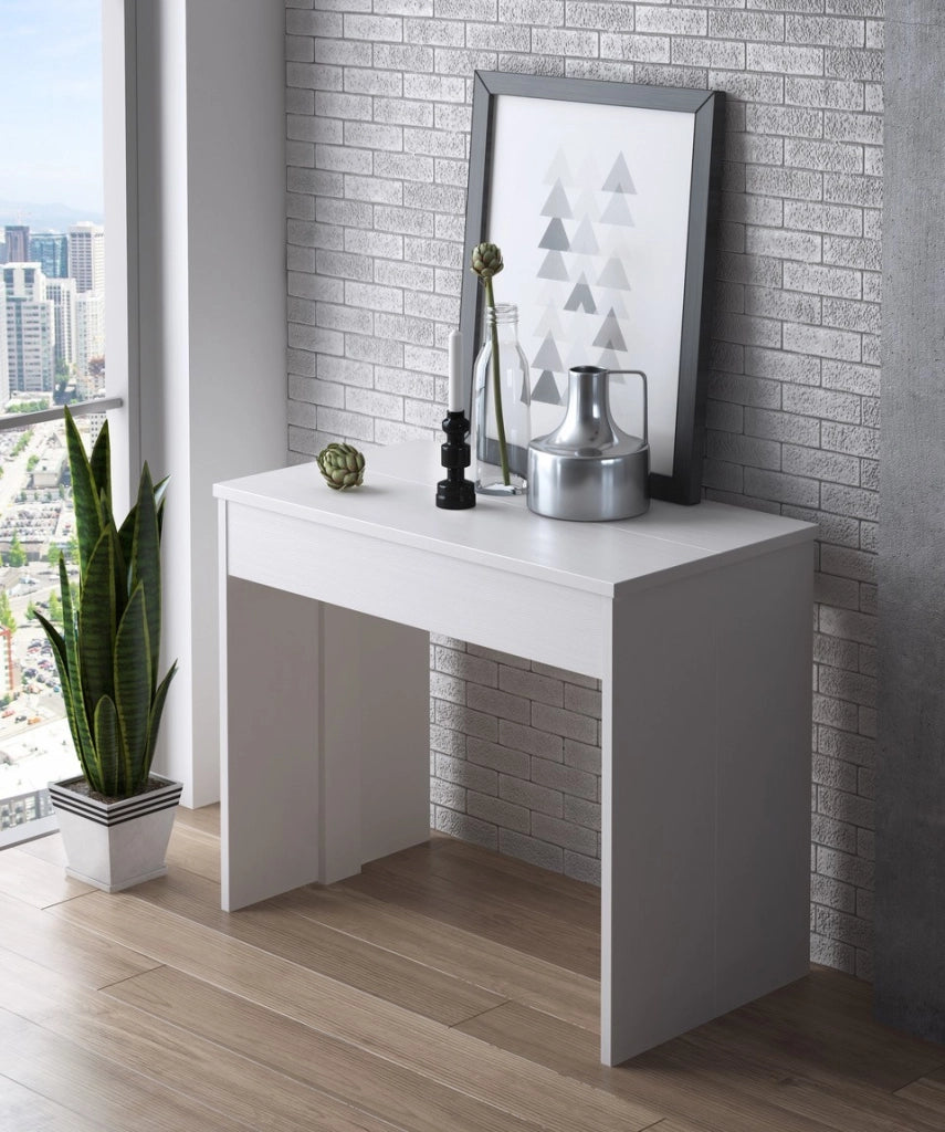 Consolle Tavolo Allungabile Estensibile Moderno Da 50 A 302 cm Con 6 Allunghe Ideale Per 14 posti Guide In Metallo Design Salvaspazio Soggiorno Salotto Cucina Ingresso Bianco