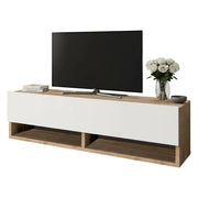 Mobile porta TV Iva, Credenza da soggiorno, Armadio basso per TV, Base parete attrezzata, 100x32h29 cm, Quercia e Bianco