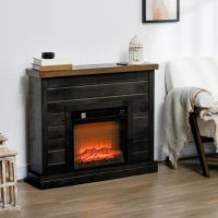 Camino Elettrico 1800W con Effetto Fiamma e Telecomando, in Legno, Metallo e Vetro, 96.5x22x81.7 cm, Grigio Scuro