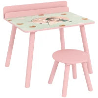 Set Tavolo e Sedia per Bambini con Portalibri e Motivo Orsetto, Rosa