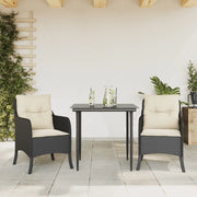 Set da Pranzo da Giardino 3 pz con Cuscini Nero in Polyrattancod mxl 91560