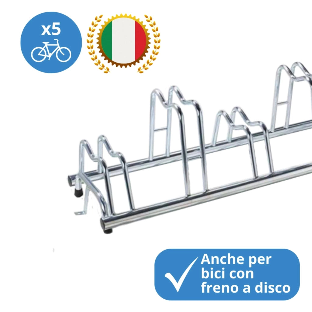 Andrys Rastrelliera Bici 5 Posti con Staffe e Tappi Alto/Basso Zincato Argento