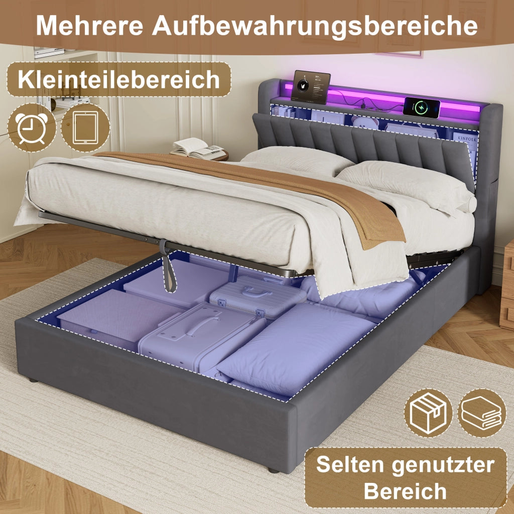 Letto contenitore 140x190 cm, colore grigio