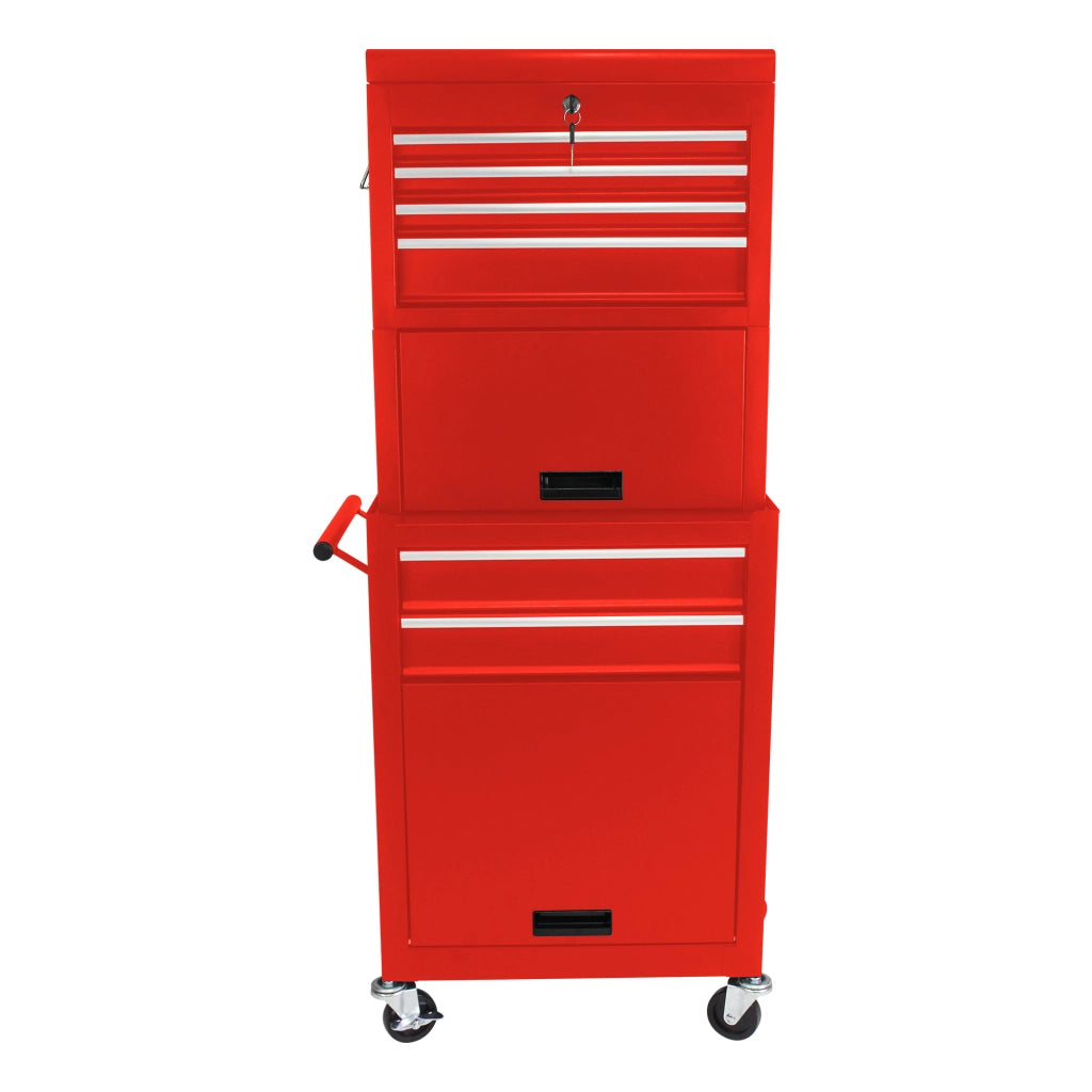 Carrello portautensili rimovibile a 6 cassetti con armadietto inferiore, ruote girevoli e chiusura, rosso