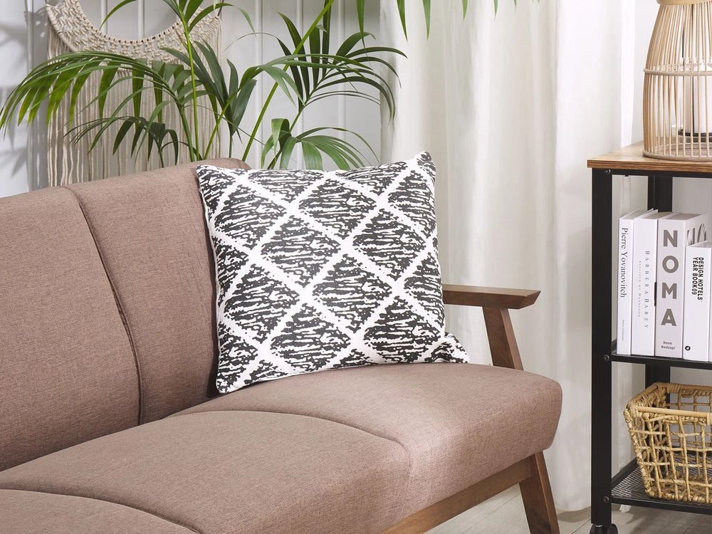 Set di 2 cuscini decorativi in cotone bianco e nero 45 x 45 cm federe rimovibili con imbottitura in poliestere