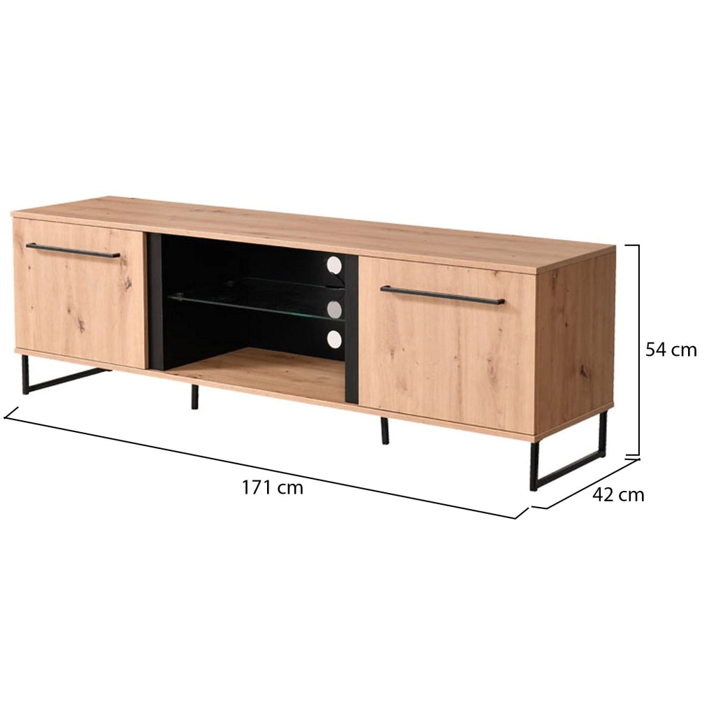 Sutrio, Mobile Porta tv 2 Ripiani, 170.5x42x54h cm Marrone Rovere Nodi