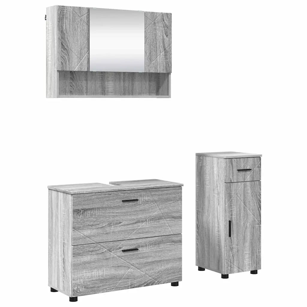 Set di mobili per il bagno con cassetto 3 pcs Grigio Sonoma 3393039