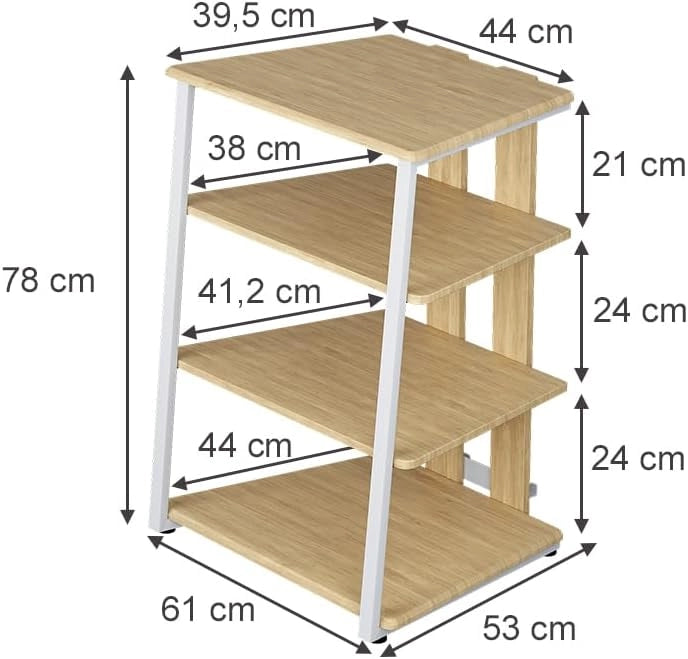 Ripiano portaoggetti Tonar, Sonoma/Bianco, 61 x 78 cm 4 ripiani aperti, adatto per la conservazione di dispositivi Hi-Fi e apparecchi multimediali
