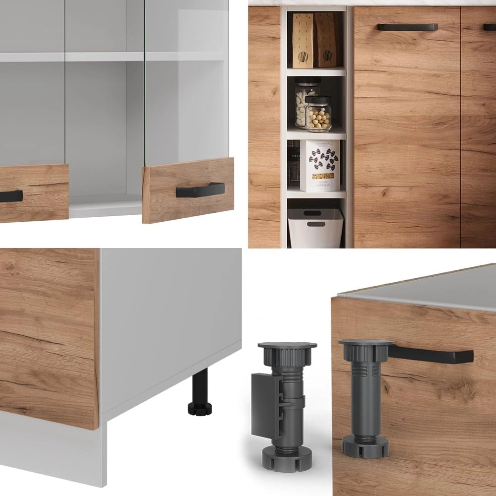 Cucina completa R-Line, Quercia dorata/bianco, 160 cm PL Marmo, con disposizione flessibile dei moduli ed espandibile