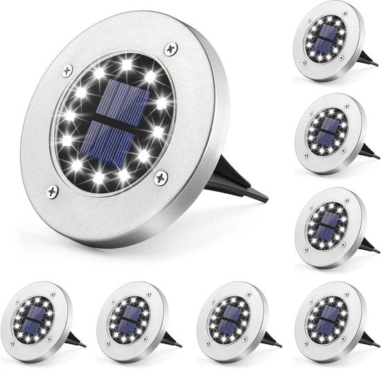 Lampade da soffitto alimentate da energia solare - illuminazione esterna - 8 pezzi - bianco - acciaio inossidabile