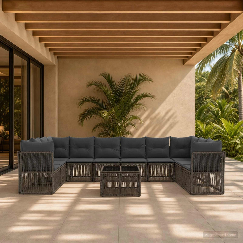 Set Divano da Giardino 11 pz Grigio polyrattan 3434348