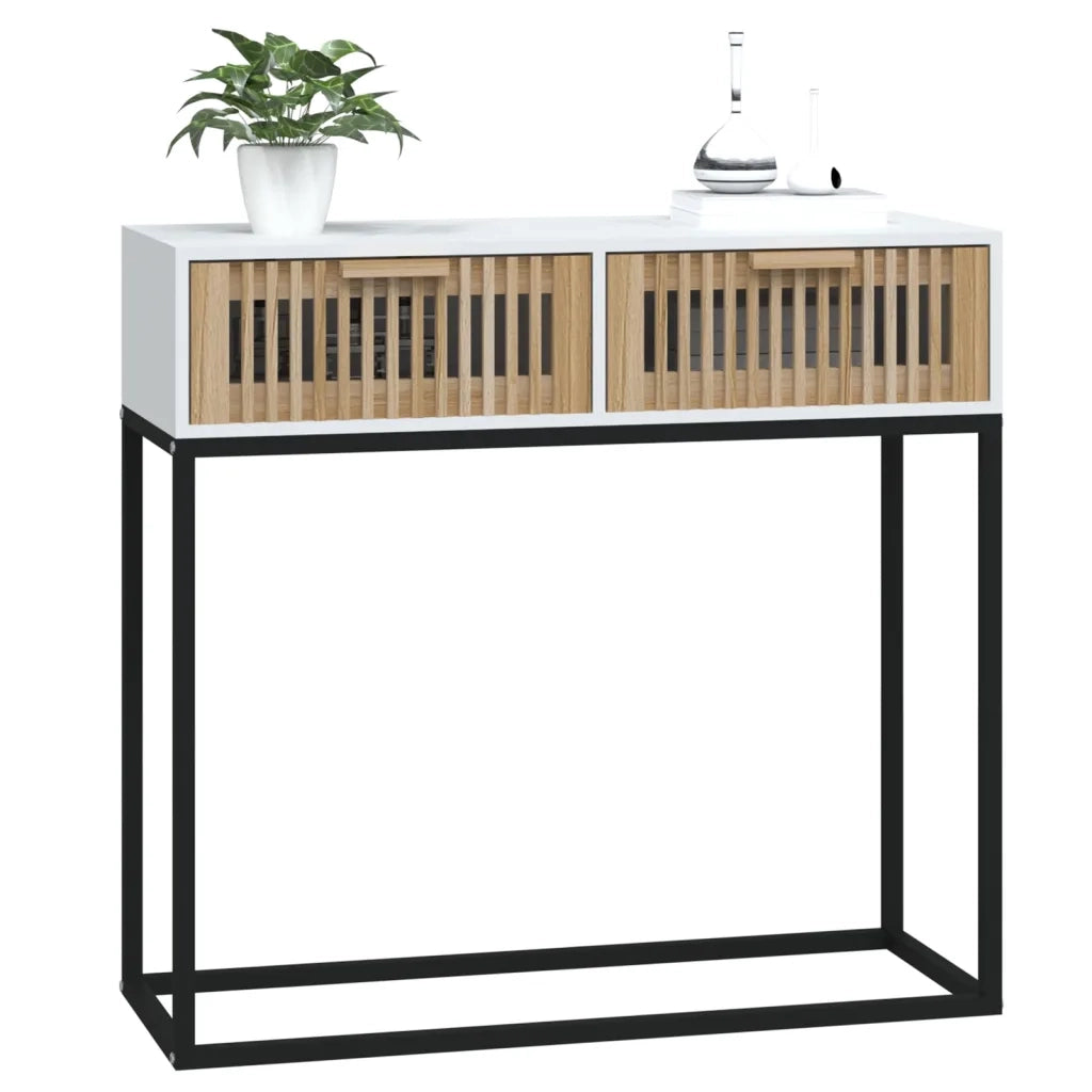 Tavolino Consolle-Tavolino da soggiorno-Tavolo Bianco 80x30x75 cm Legno Multistrato e Ferro