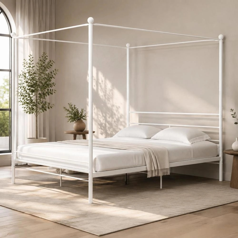 Canopy Bed White Metal 180x200 Cm