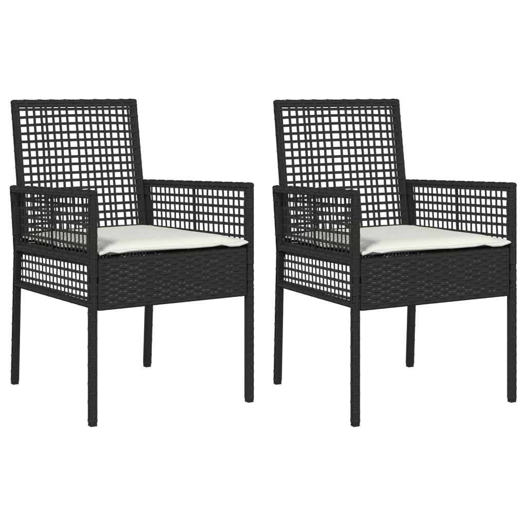 Sedia da giardino  2 pezzi con cuscini Nero in Polyrattan