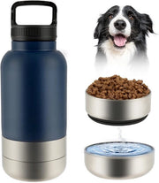 Acqua portatile per cani 3 in 1: bottiglia di viaggio isolata in acciaio inossidabile con due tazze da bere e un bicchiere da 950 ml (32 oz), adatta per escursioni, viaggi e campeggio.