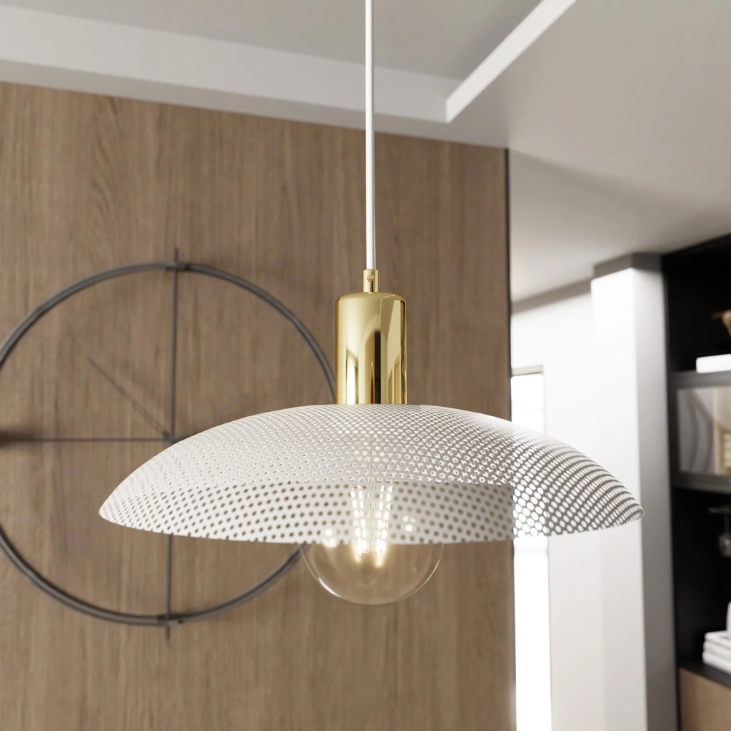 Sospensione Contemporanea Enki 1 Luce In Acciaio Oro E Bianco