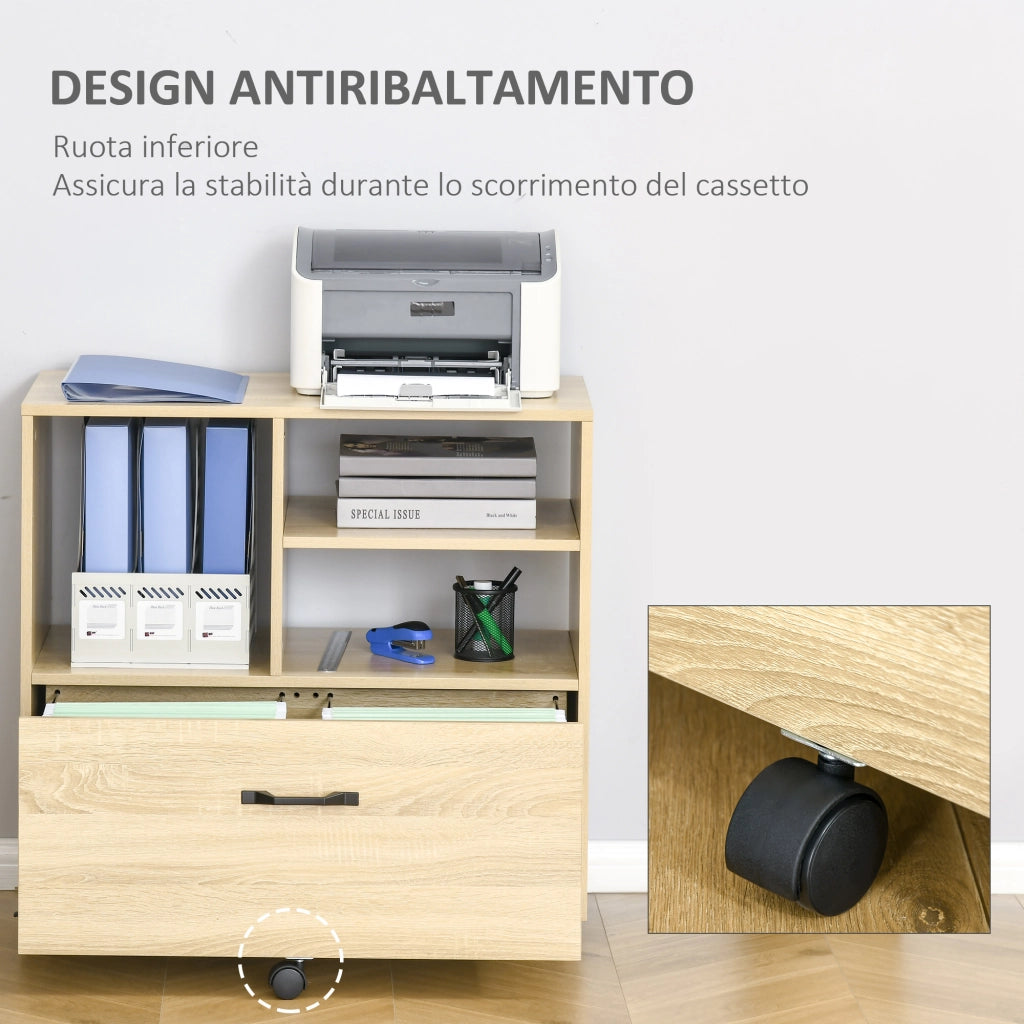 EasyComfort Mobile Multiuso per Ufficio Porta Stampante con 5 Ruote e Ripiano Regolabile, 77x40x73cm - Legno