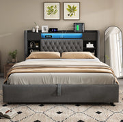 Letto matrimoniale 140x200 cm con contenitore idraulico; LED; USB e USB-C; grigio in lino