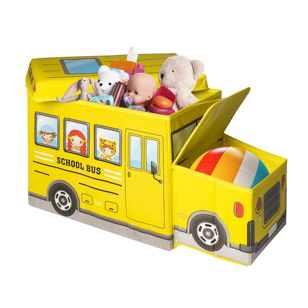 Trade Shop - Scatola Portaoggetti Salvaspazio Ripiegabile A Forma Di Scuolabus Per Giocattoli Bambini -