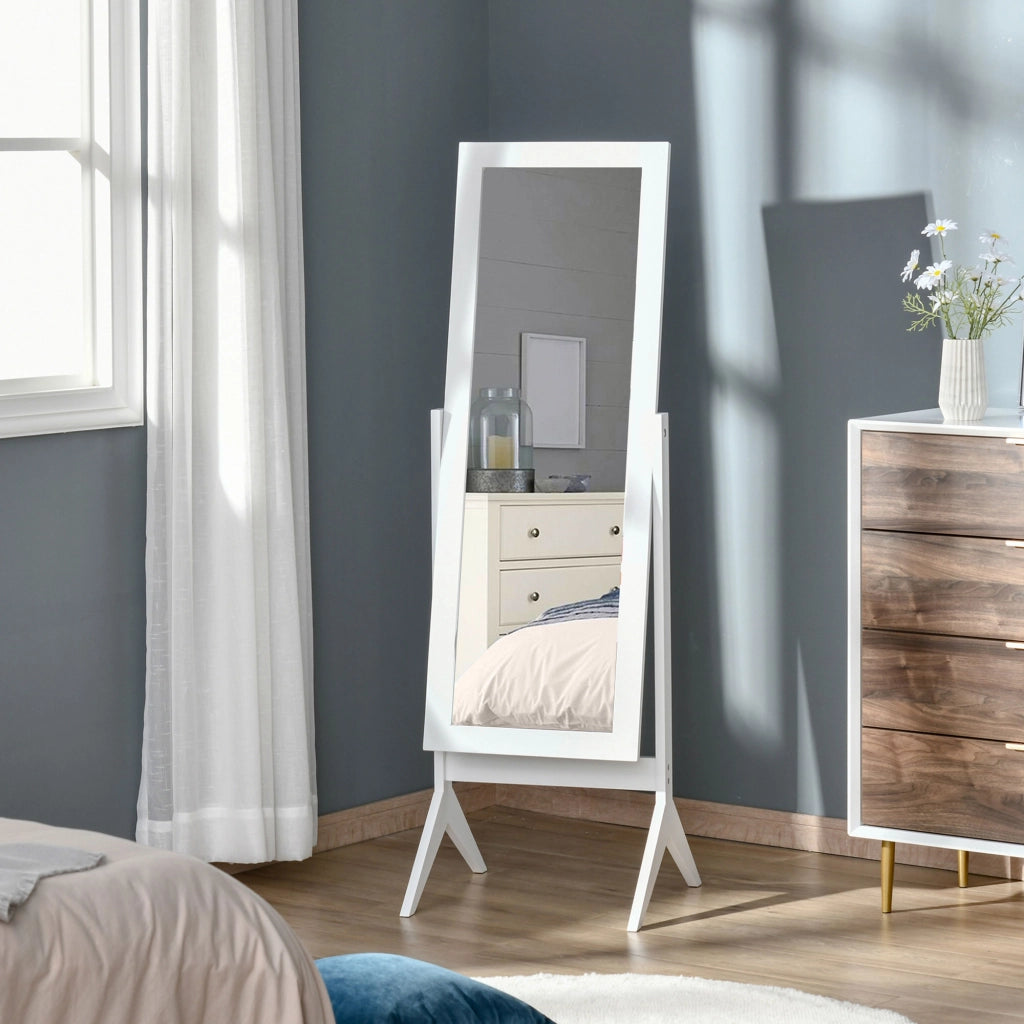 Specchio con 4 Gambe Regolabile ¨C zephmum ¨C Legno e Vetro, Bianco, 47x46x148 cm