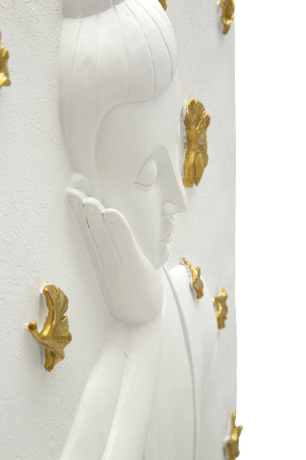 Pannello Buddha 46x5,7x55,5 cm in Resina Bianco e Oro