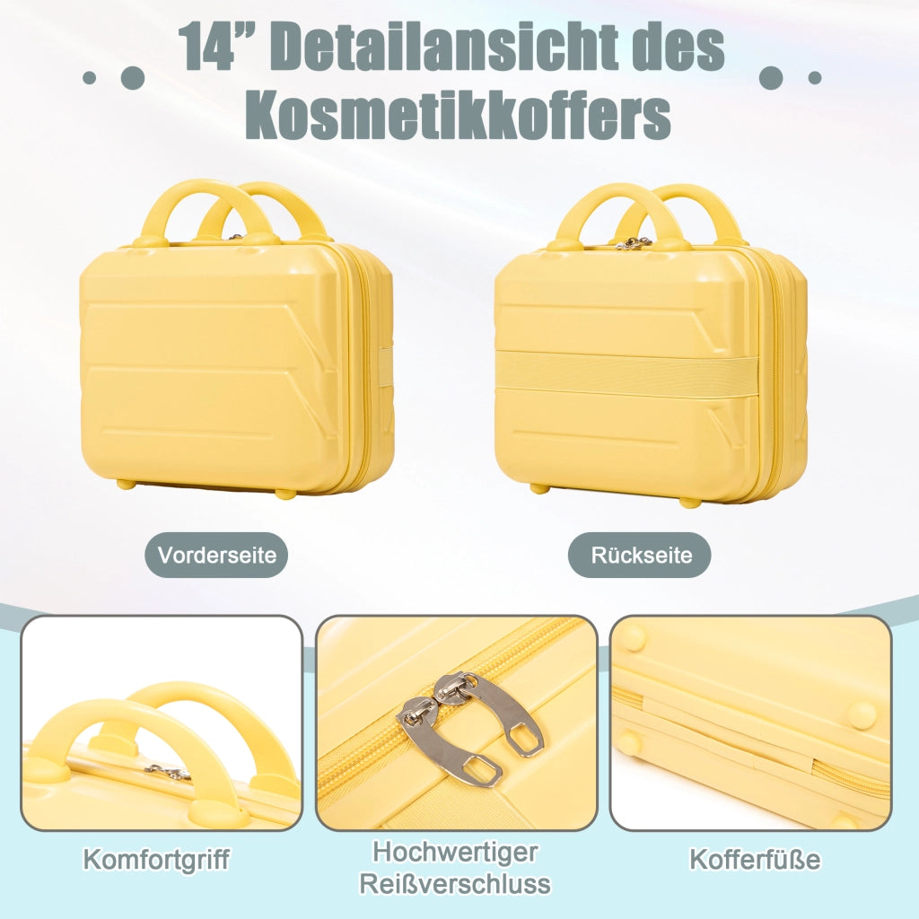 Set composto da due valigie girevoli in ABS da 14"/19" con lucchetto a combinazione e pochette cosmetica da 14" (gialla)