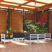 Set Divani da Giardino 10 pz con Cuscini Bianchi Legno di Pino 3096756