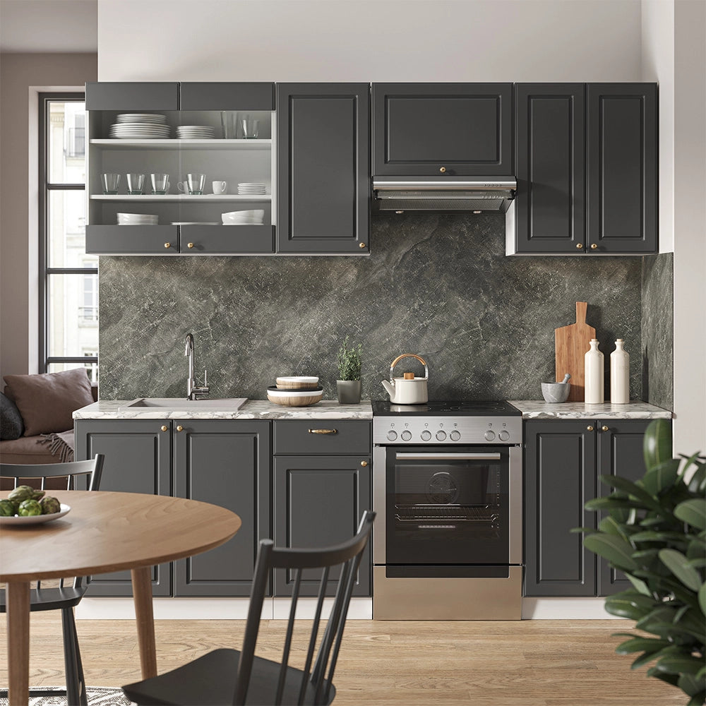 Vicco Cucina componibile Antracite-Oro/Bianco 240 cm senza piano di lavoro