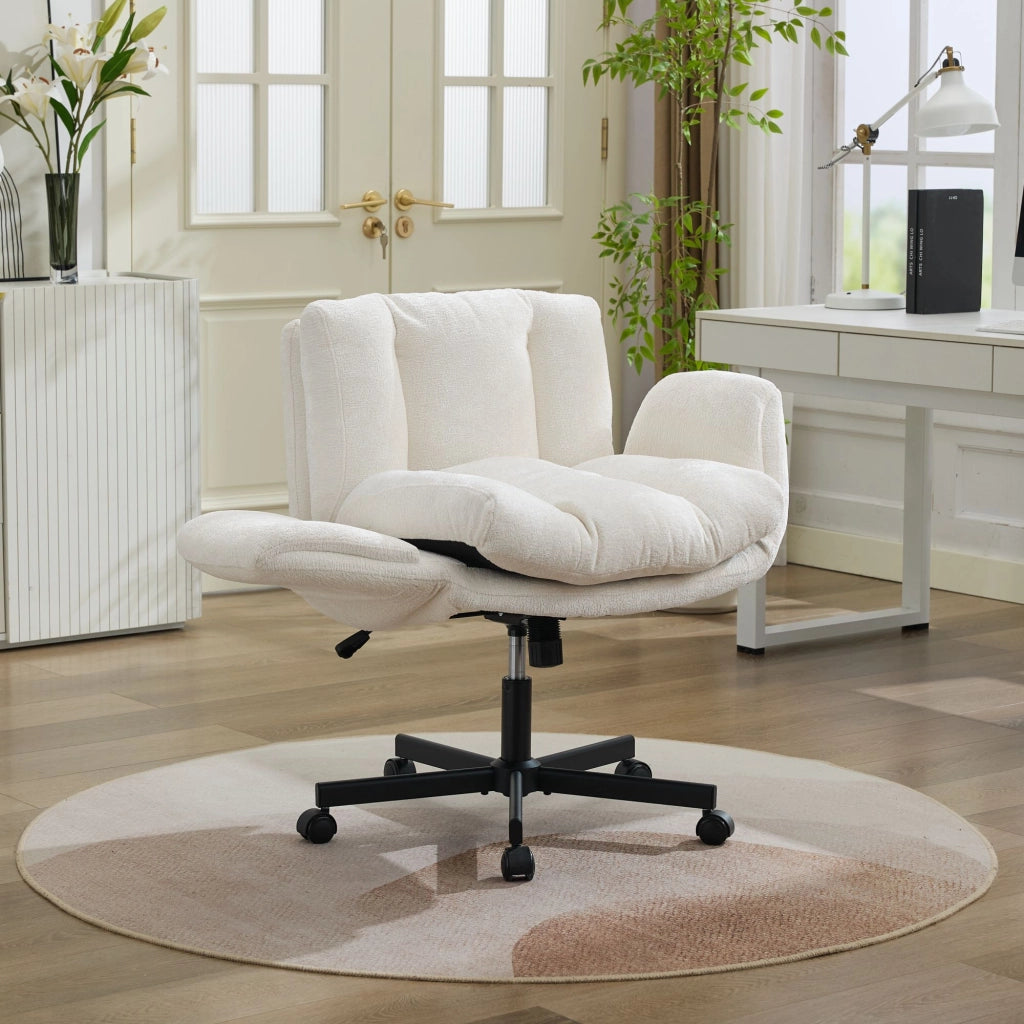 Sedia da ufficio girevole in ciniglia con altezza regolabile e braccioli ribaltabili beige 74 × 53 × 37 cm