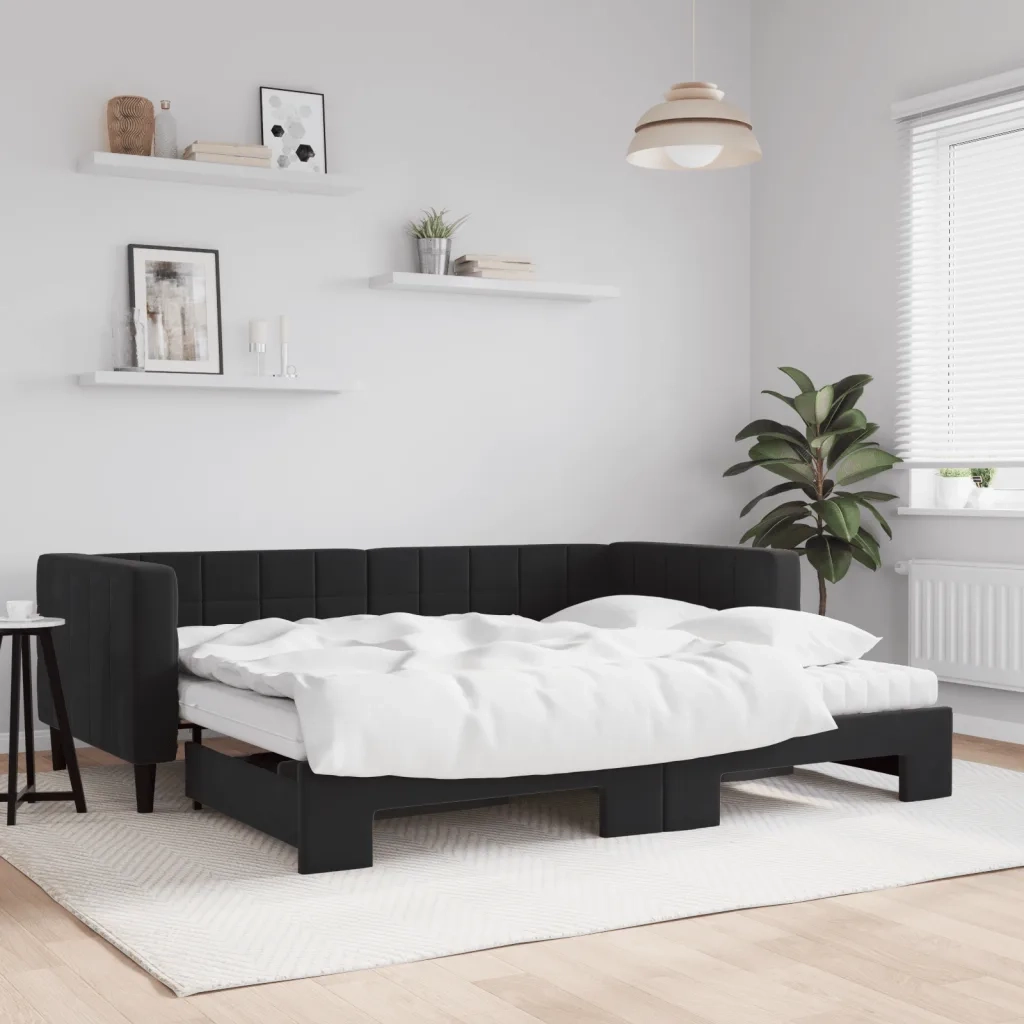 Divano Letto Estraibile con Materassi Nero 90x190 cm Velluto 3196730